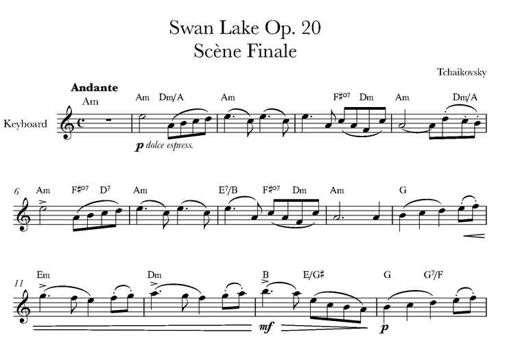 دانلود نت کیبورد (ارگ) دریاچه قو Op. 20 Scene Finale از آهنگساز  چایکوفسکی